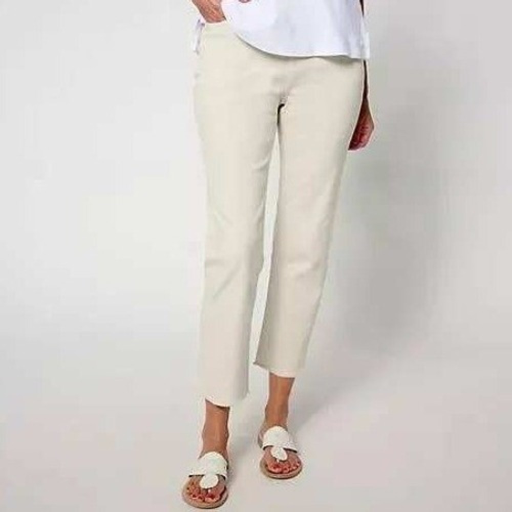 Denim & Co Easy Stretch Straight Leg Raw Hem Crop Pants Natural Plus 18 A654851